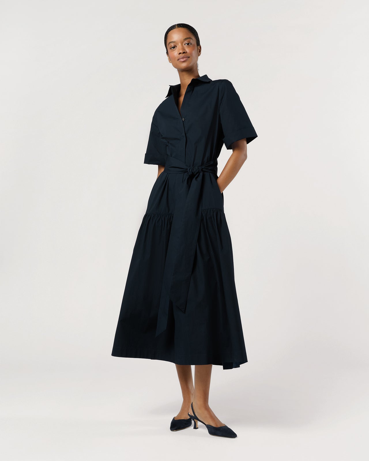 Nathalie Dress in Navy Paperweight Stretch Poplin
