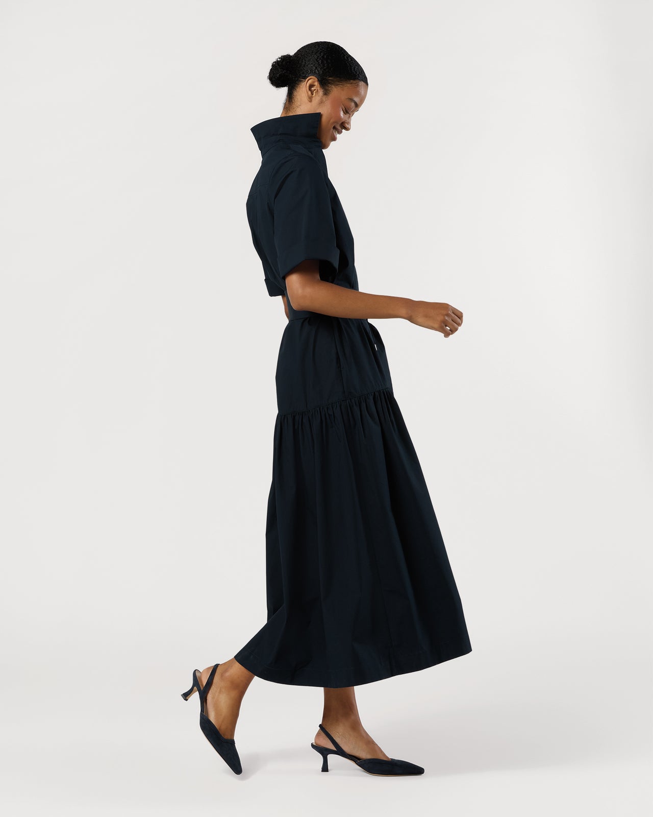 Nathalie Dress in Navy Paperweight Stretch Poplin