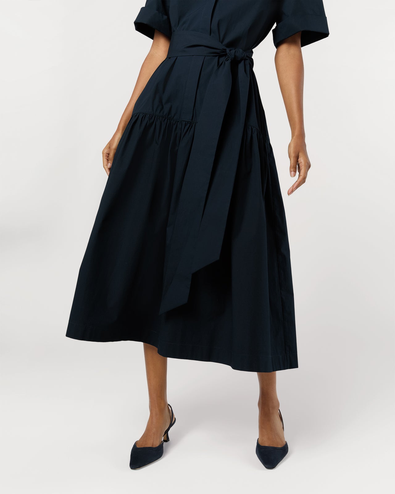 Nathalie Dress in Navy Paperweight Stretch Poplin