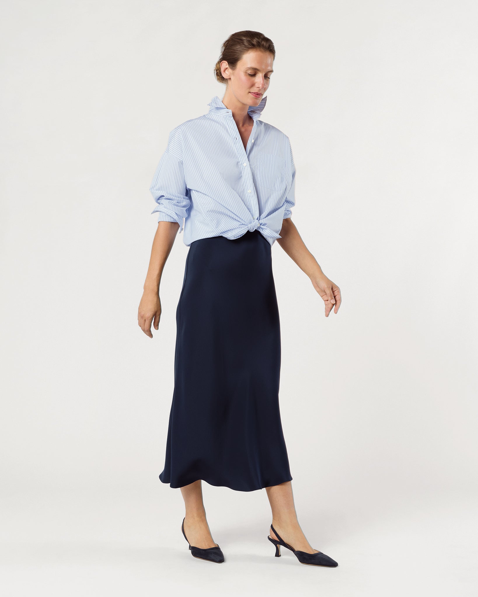 Mare Slip Skirt in Navy Silk Crepe de Chine