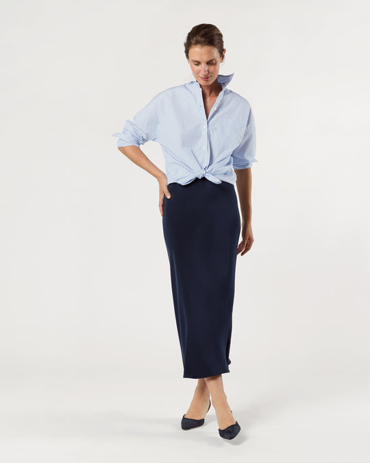 Mare Slip Skirt in Navy Silk Crepe de Chine