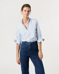 Schoolgirl Shirt in Blue University Stripe Oxford