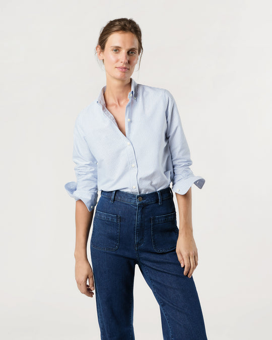 Schoolgirl Shirt in Blue University Stripe Oxford