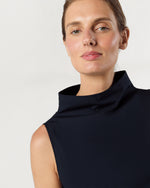 Load image into Gallery viewer, Funnel-Neck Top in Navy Paperweight Stretch Poplin
