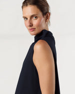 Load image into Gallery viewer, Funnel-Neck Top in Navy Paperweight Stretch Poplin
