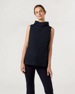 Load image into Gallery viewer, Funnel-Neck Top in Navy Paperweight Stretch Poplin
