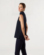 Load image into Gallery viewer, Funnel-Neck Top in Navy Paperweight Stretch Poplin
