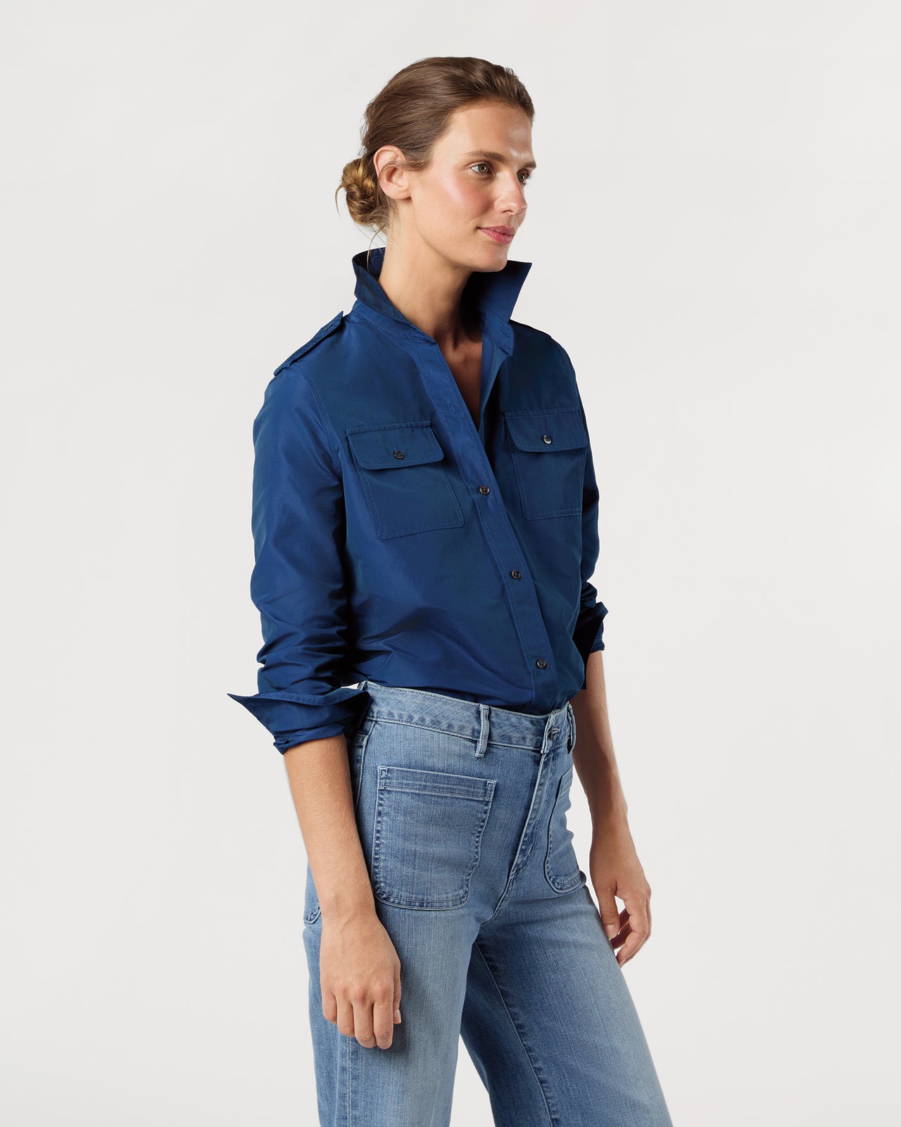 Safari Shirt in Petrol Nylon Faille