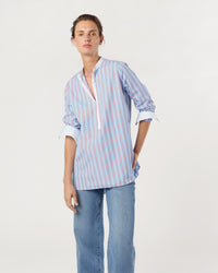 Tatum Tunic in Blue/Red Multi Stripe Poplin