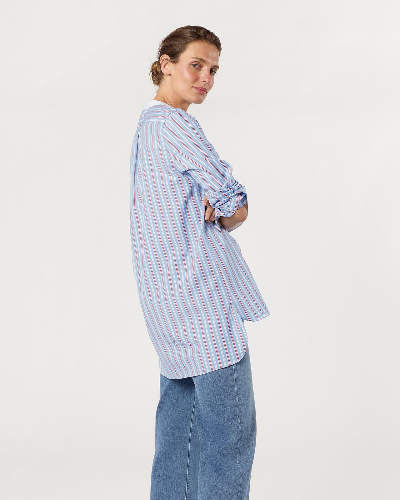Tatum Tunic in Blue/Red Multi Stripe Poplin