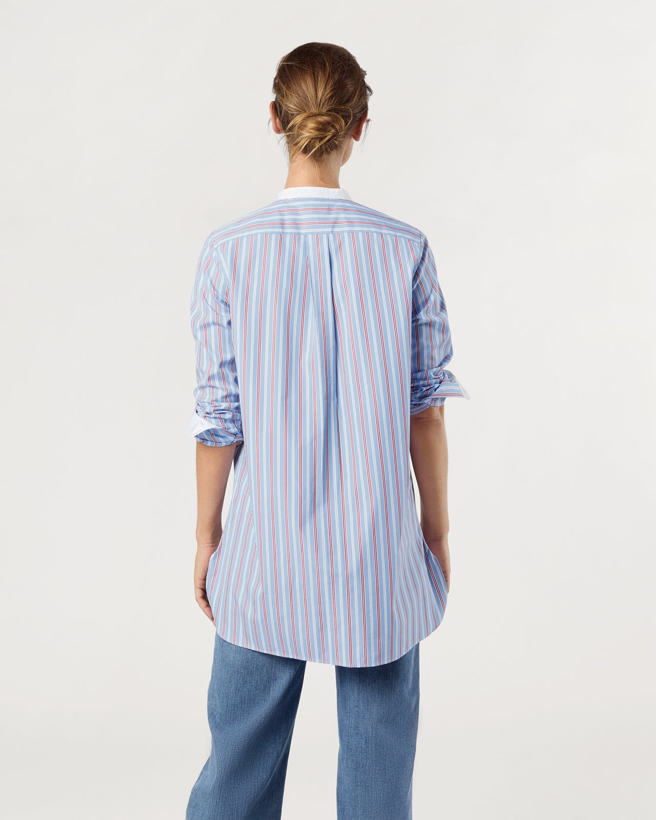 Tatum Tunic in Blue/Red Multi Stripe Poplin