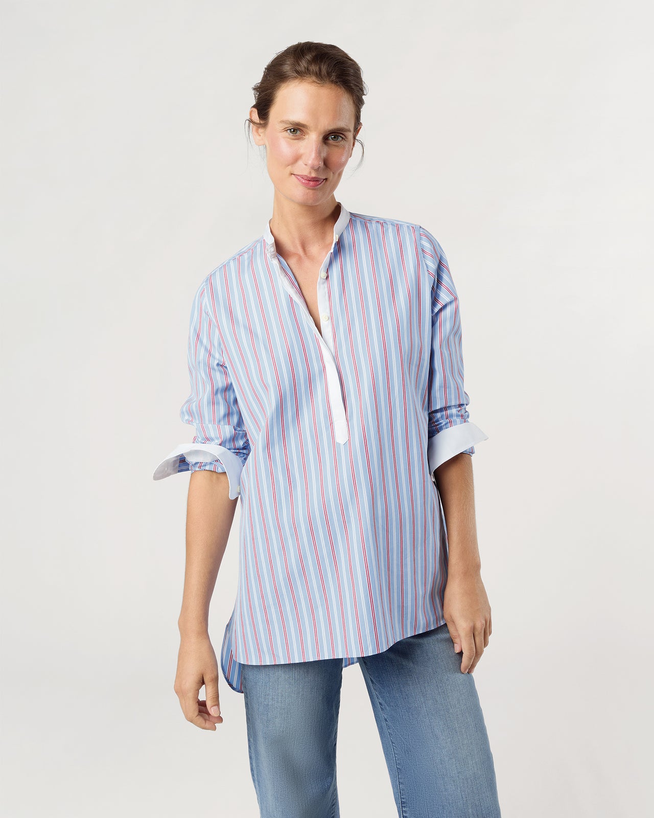 Tatum Tunic in Blue/Red Multi Stripe Poplin