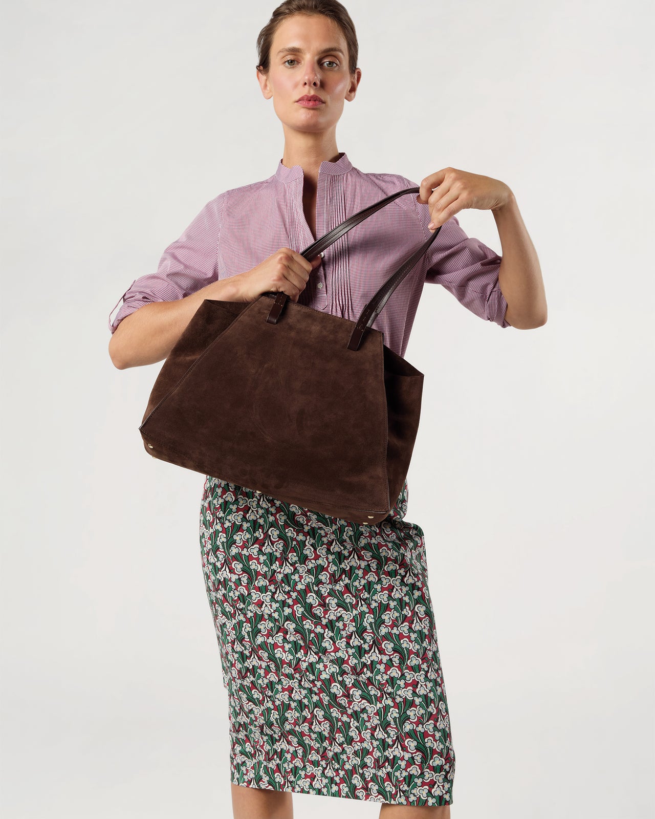 Evie Tote in Dark Brown Suede/Leather