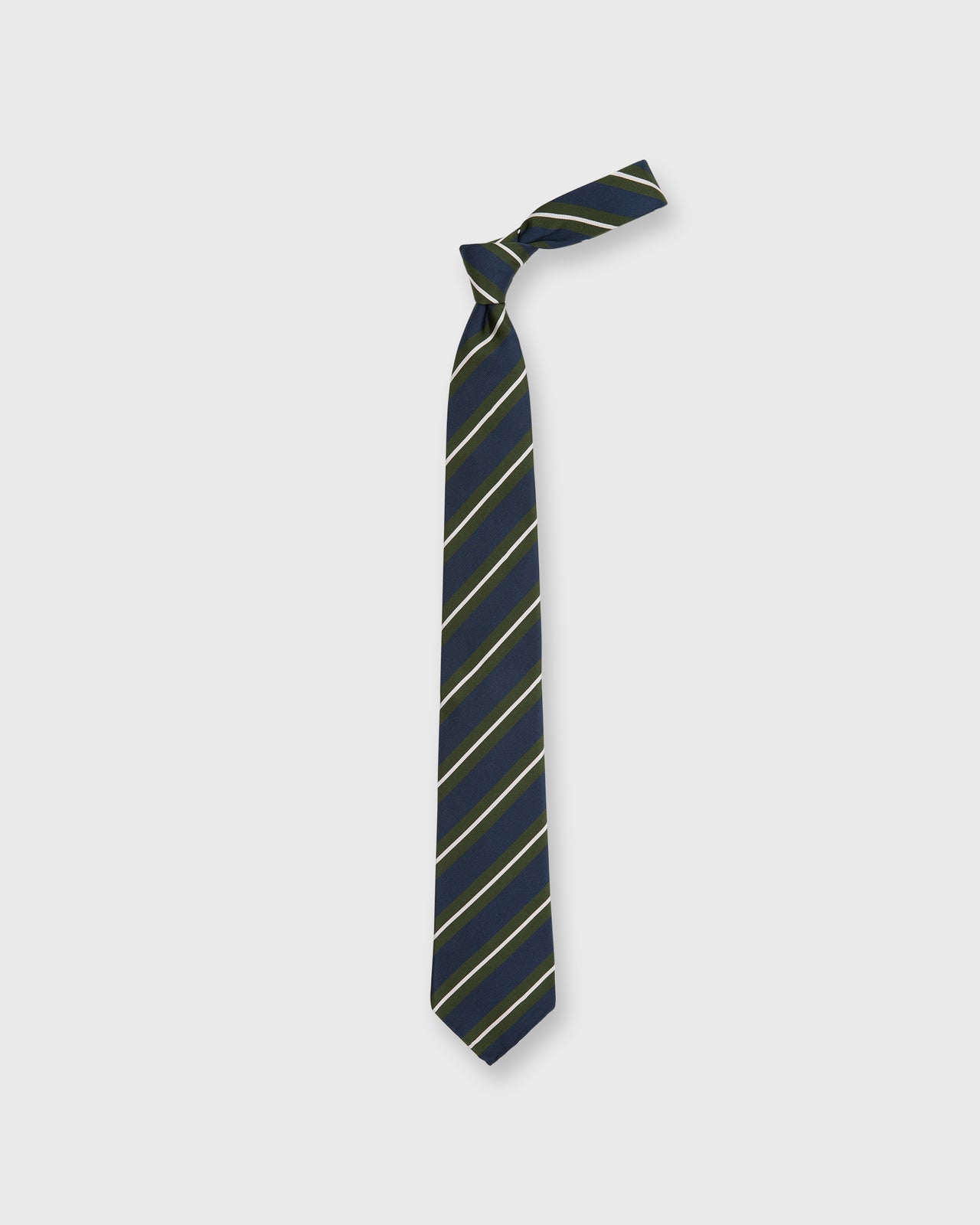 Silk/Cotton Mogador Tie in Navy/Green/Bone Stripe