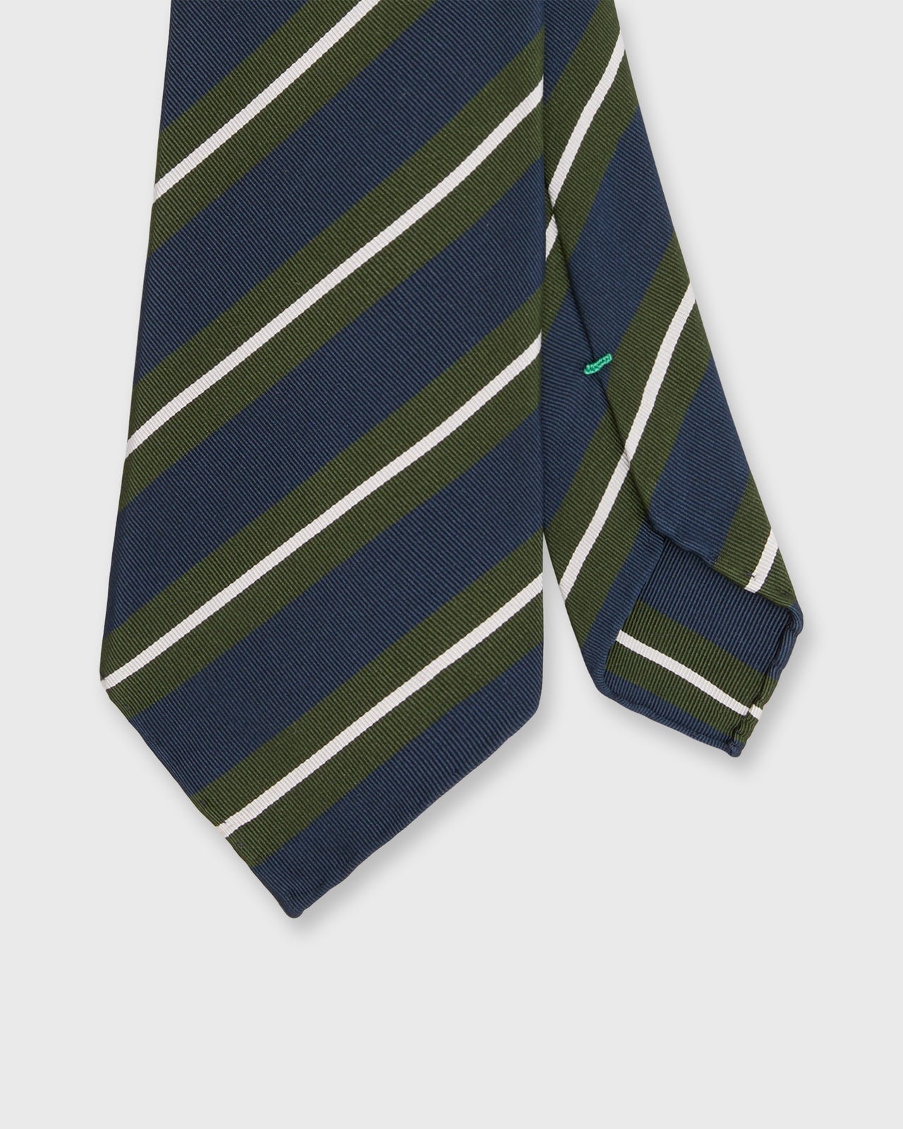 Silk/Cotton Mogador Tie in Navy/Green/Bone Stripe