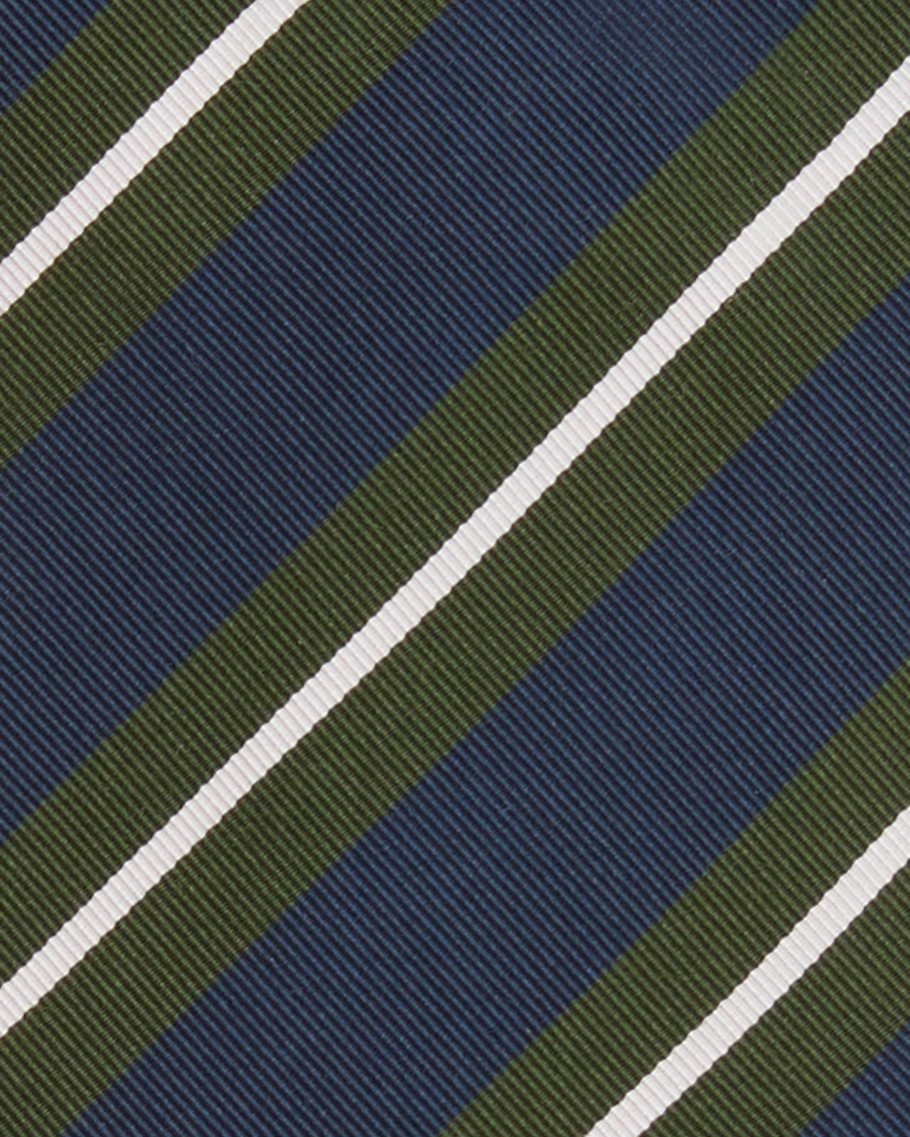 Silk/Cotton Mogador Tie in Navy/Green/Bone Stripe