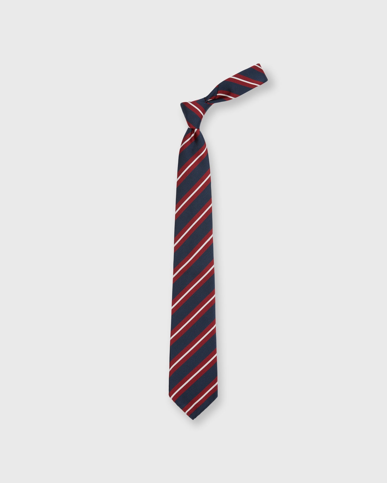 Silk/Cotton Mogador Tie in Navy/Red/Bone Stripe