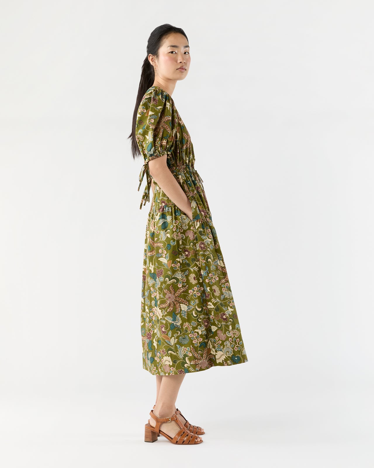 Adriana Short Sleeve Midi Dress in Lichen