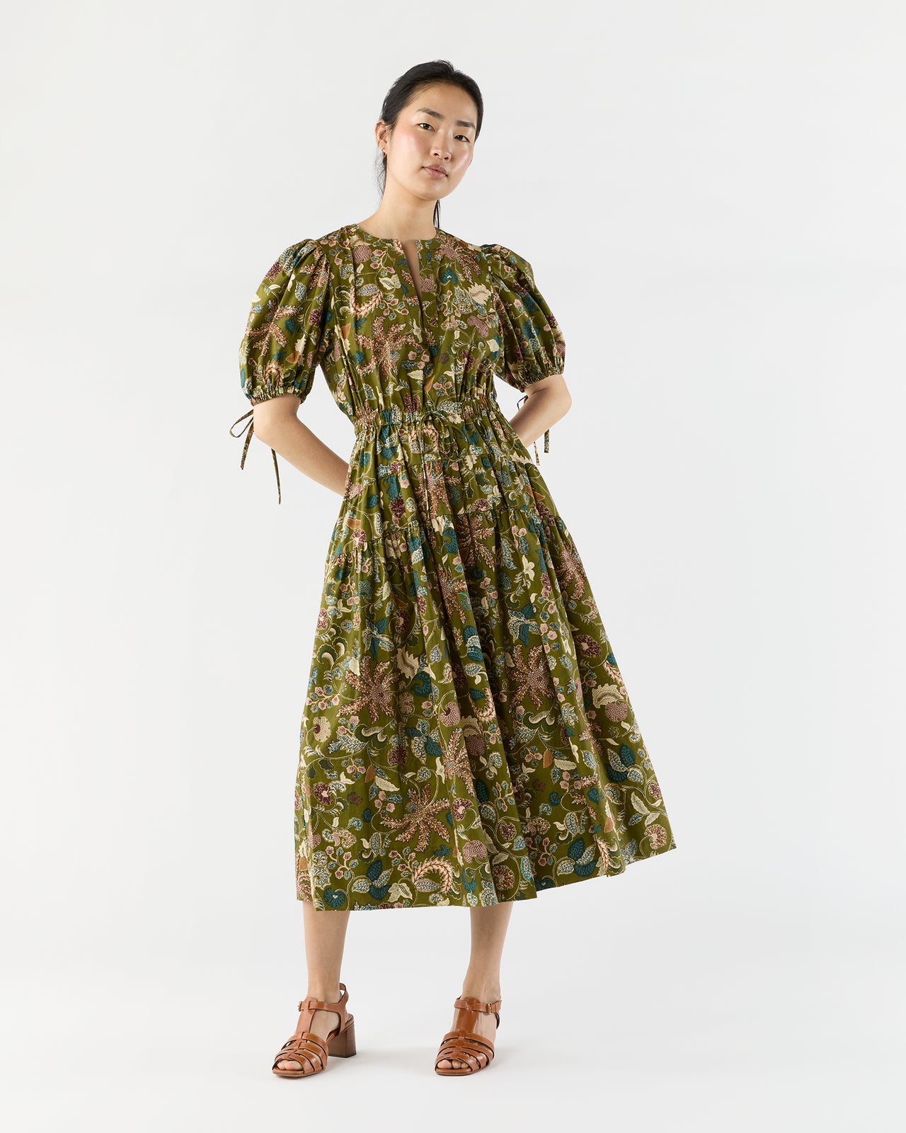 Adriana Short Sleeve Midi Dress in Lichen