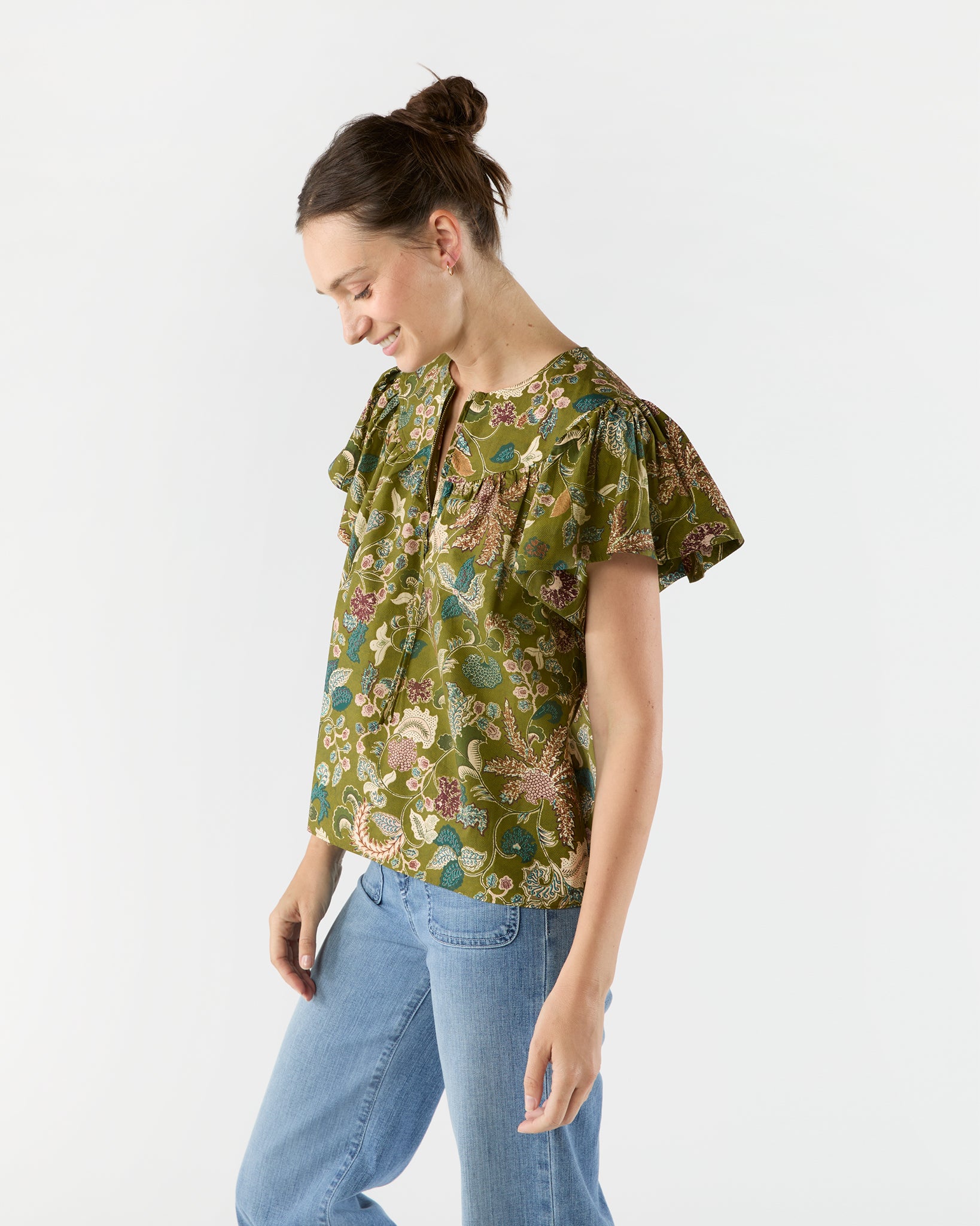 Perline Flutter Sleeve Blouse in Lichen