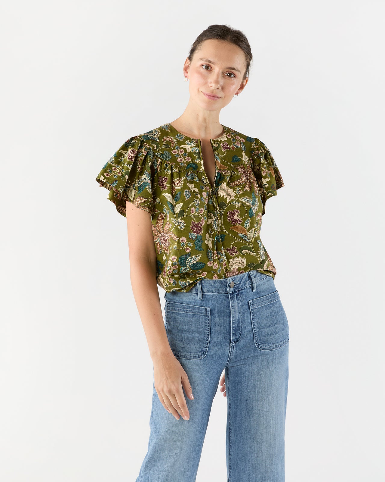 Perline Flutter Sleeve Blouse in Lichen