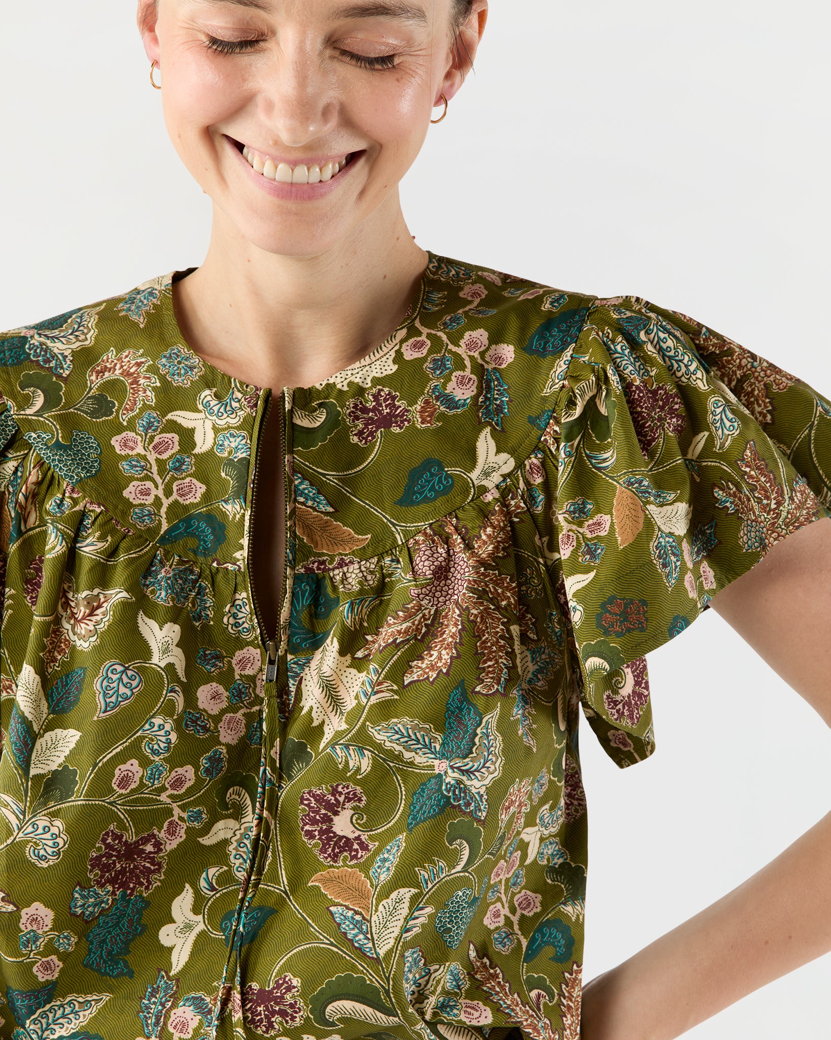 Perline Flutter Sleeve Blouse in Lichen