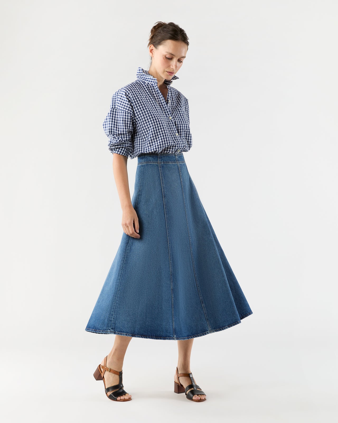 The Uma Midi Denim Skirt in Danube