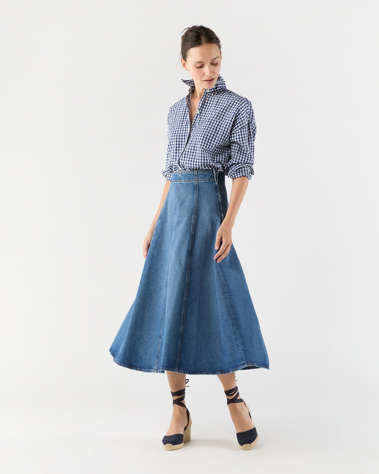 The Uma Midi Denim Skirt in Danube