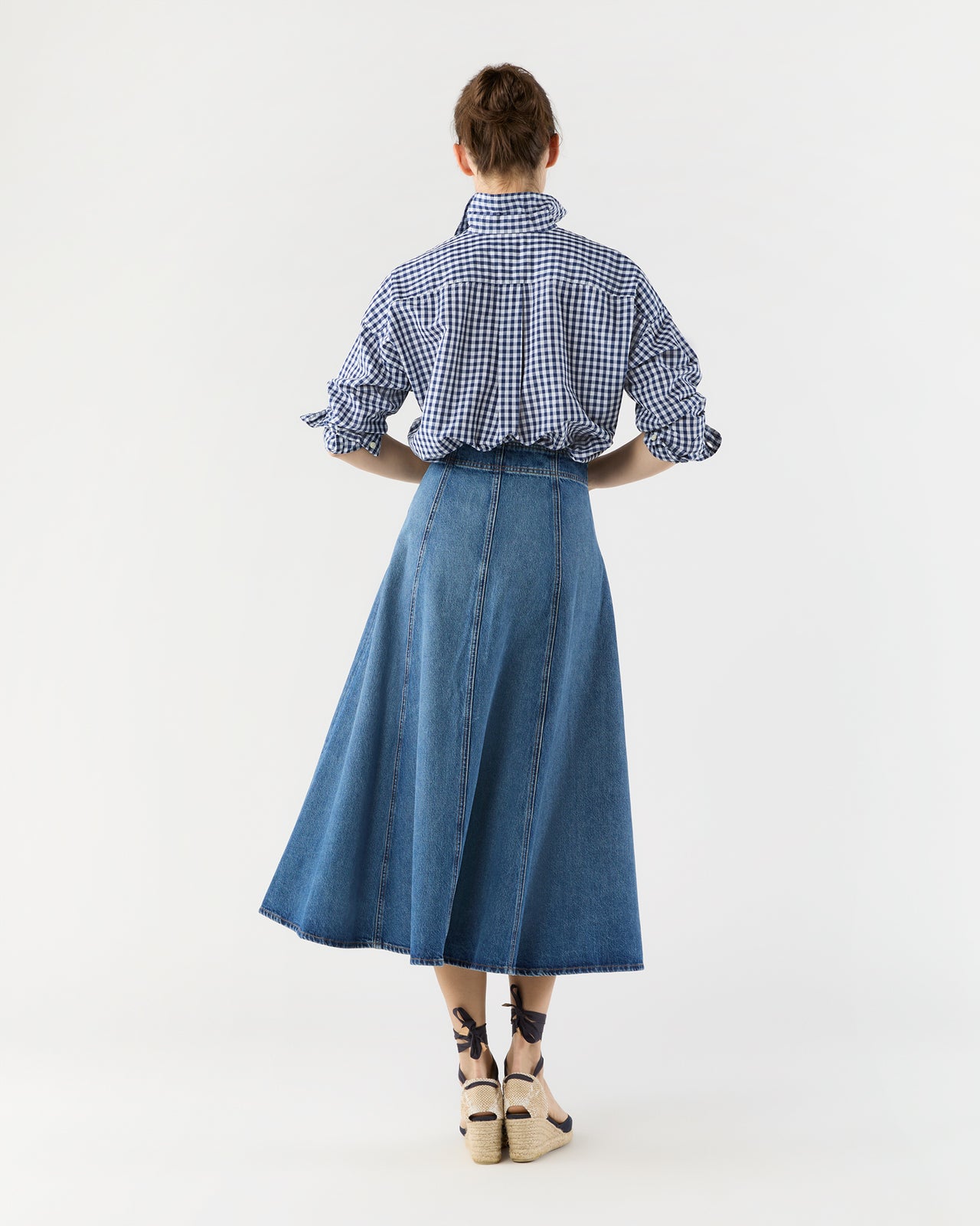 The Uma Midi Denim Skirt in Danube