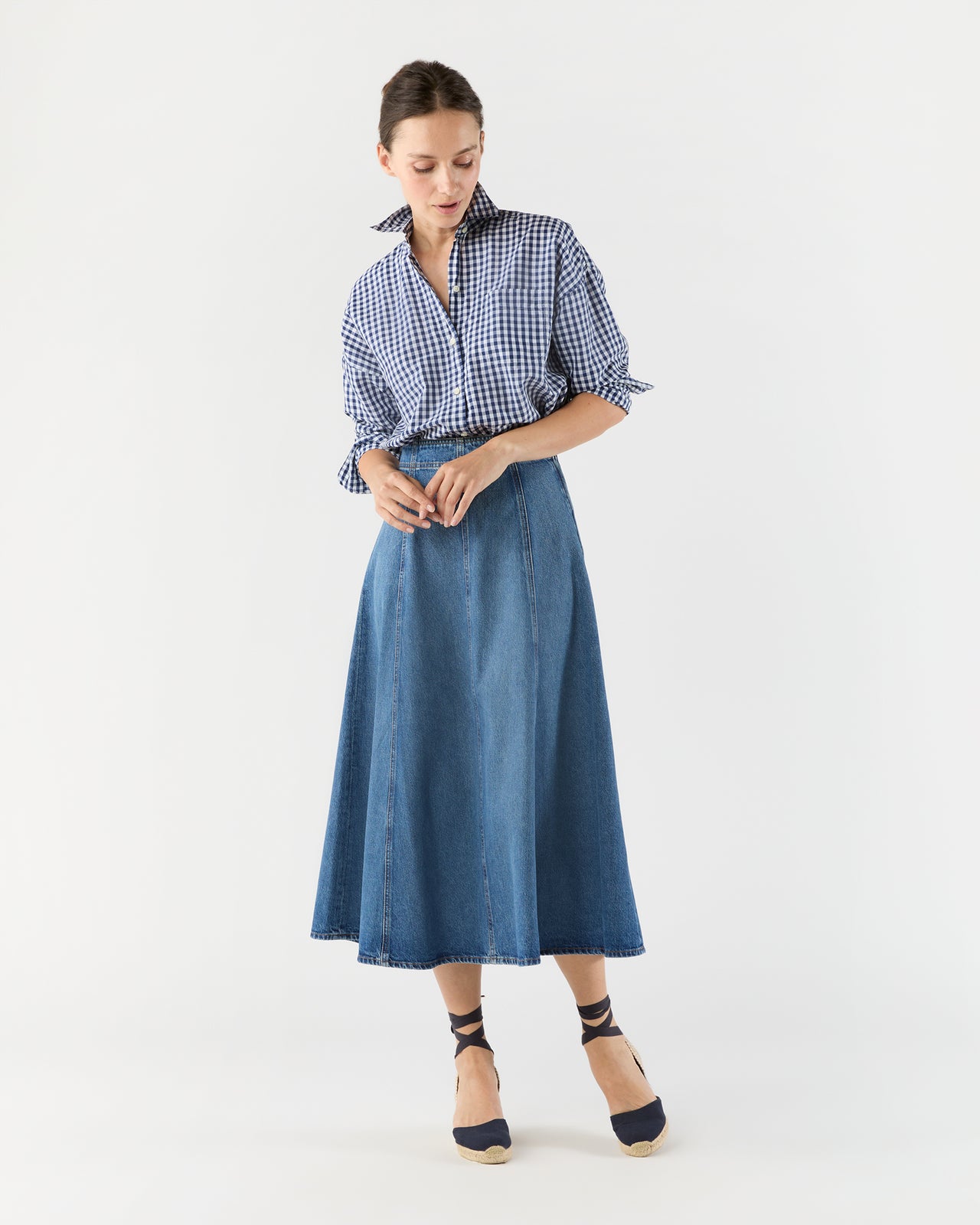 The Uma Midi Denim Skirt in Danube