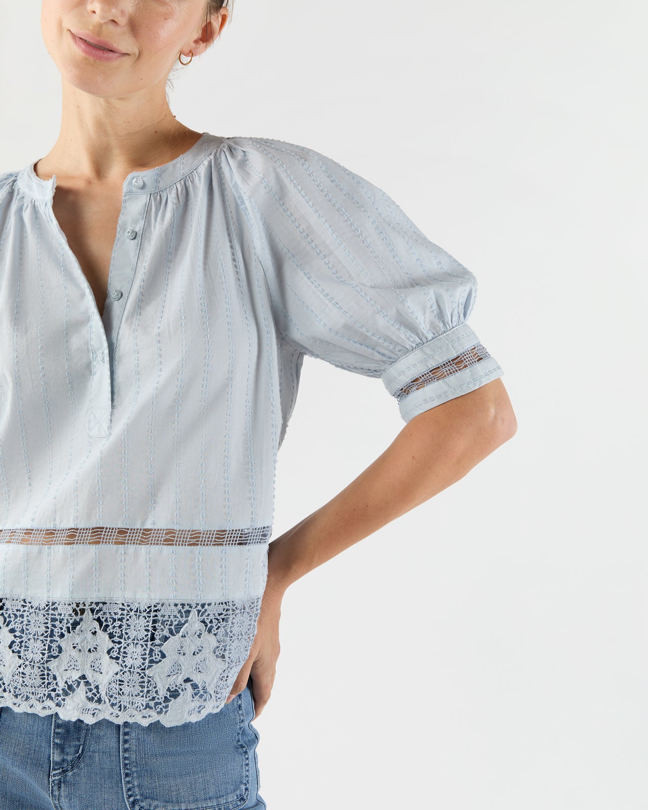 Faye Puff Sleeve Blouse in Celeste