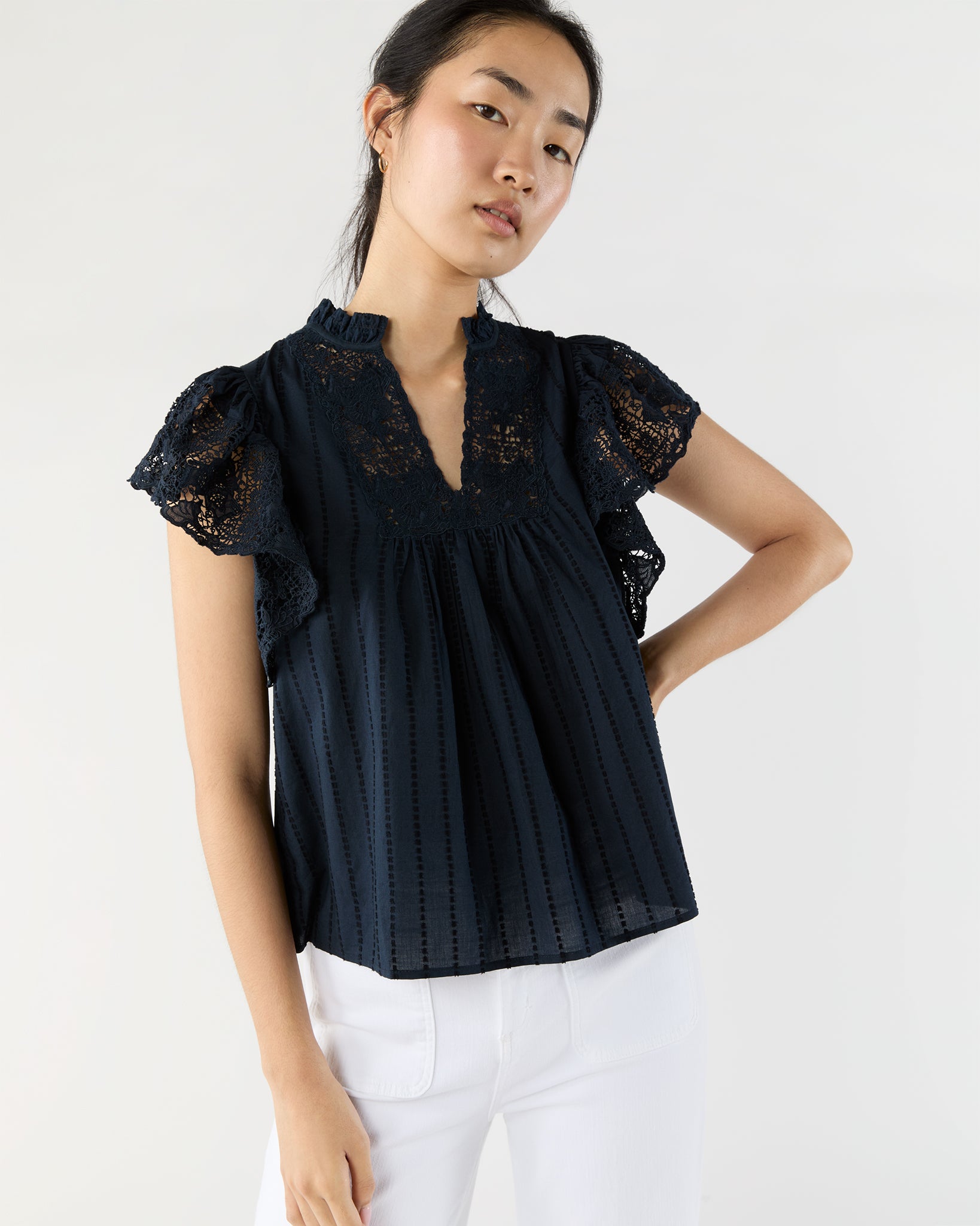 Jolie Flutter Sleeve Top in Midnight