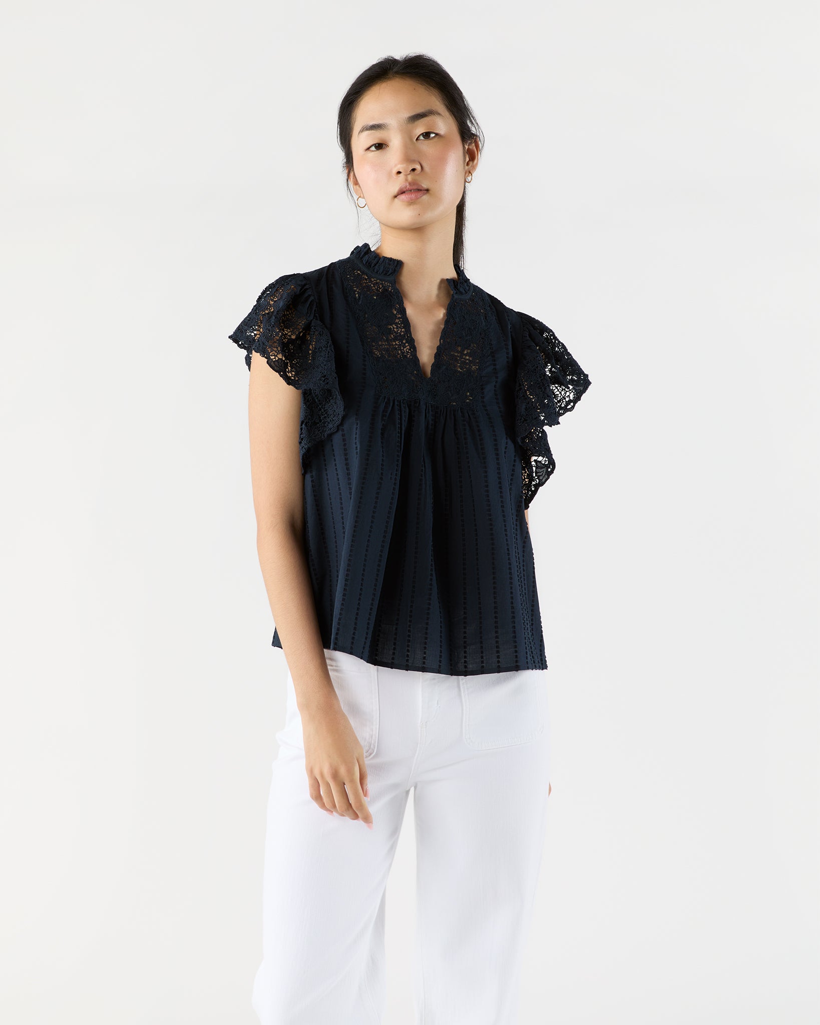 Jolie Flutter Sleeve Top in Midnight