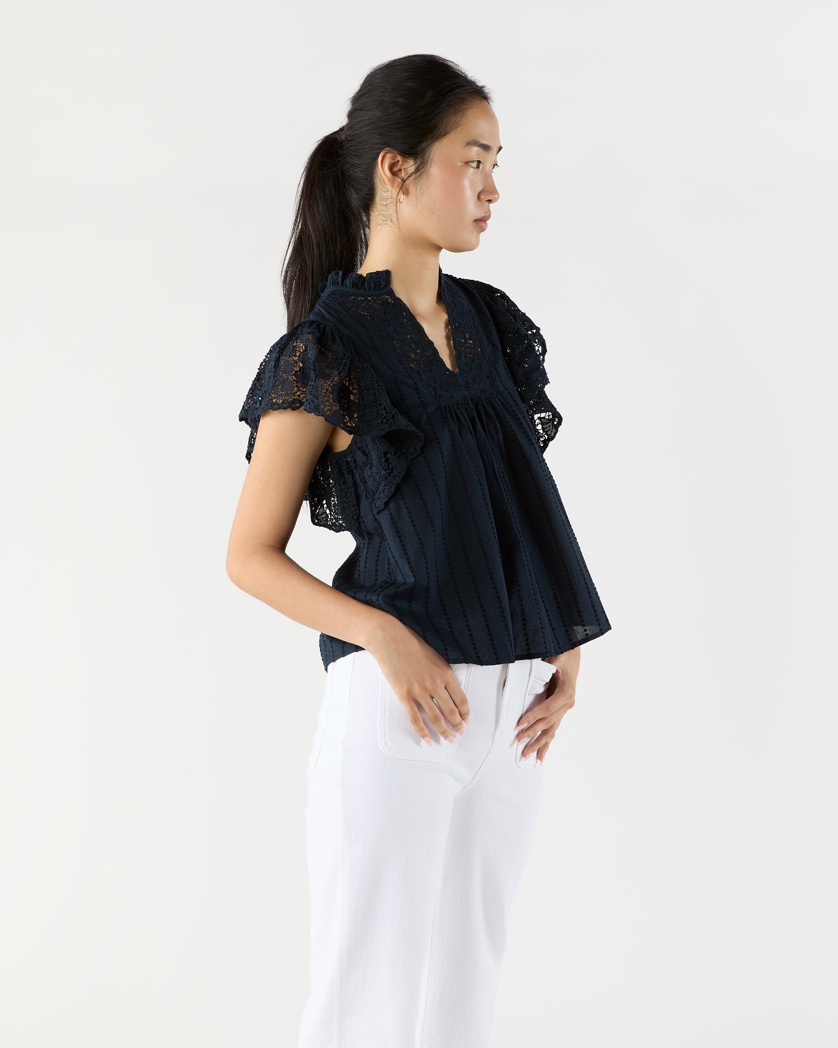 Jolie Flutter Sleeve Top in Midnight