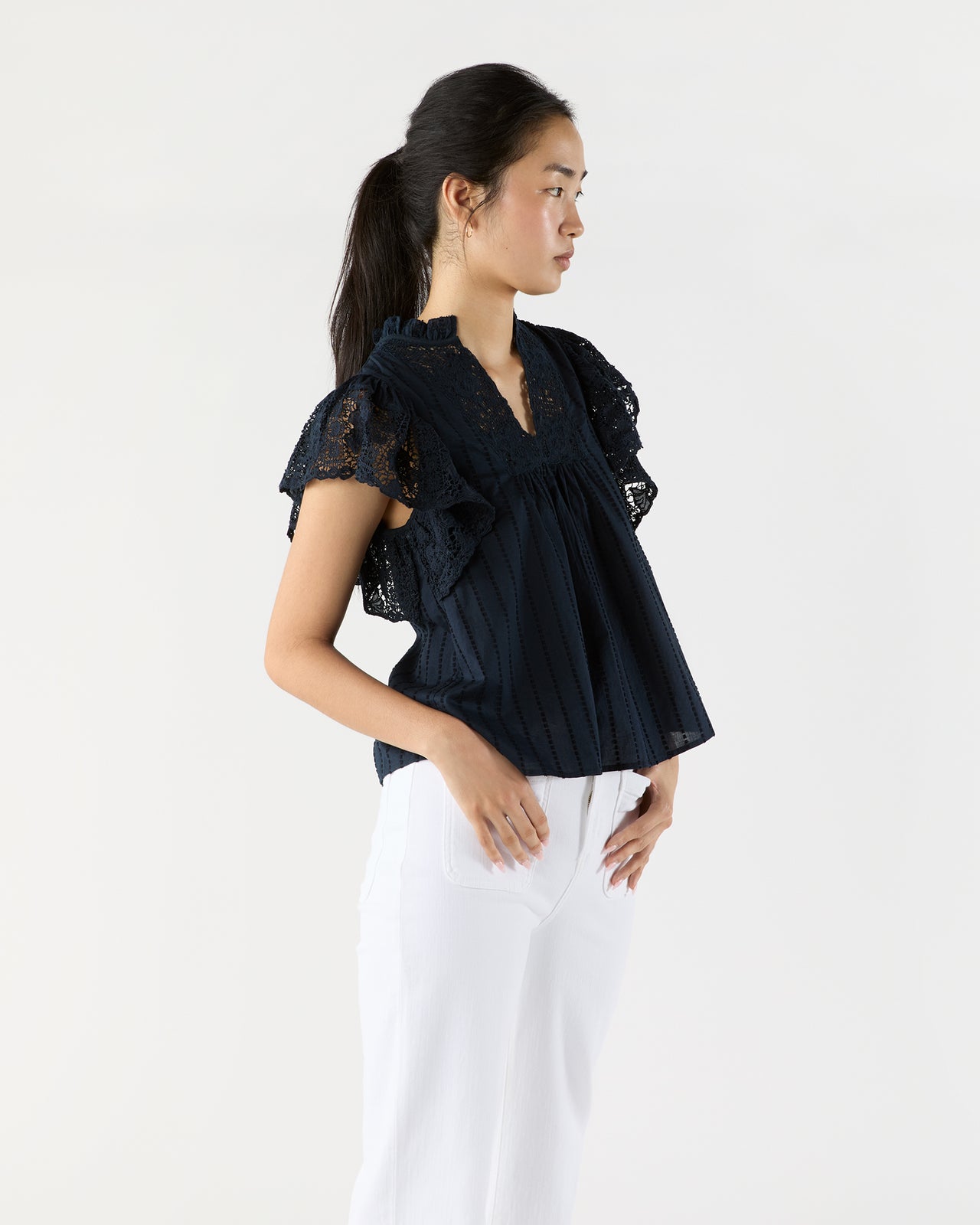 Jolie Flutter Sleeve Top in Midnight