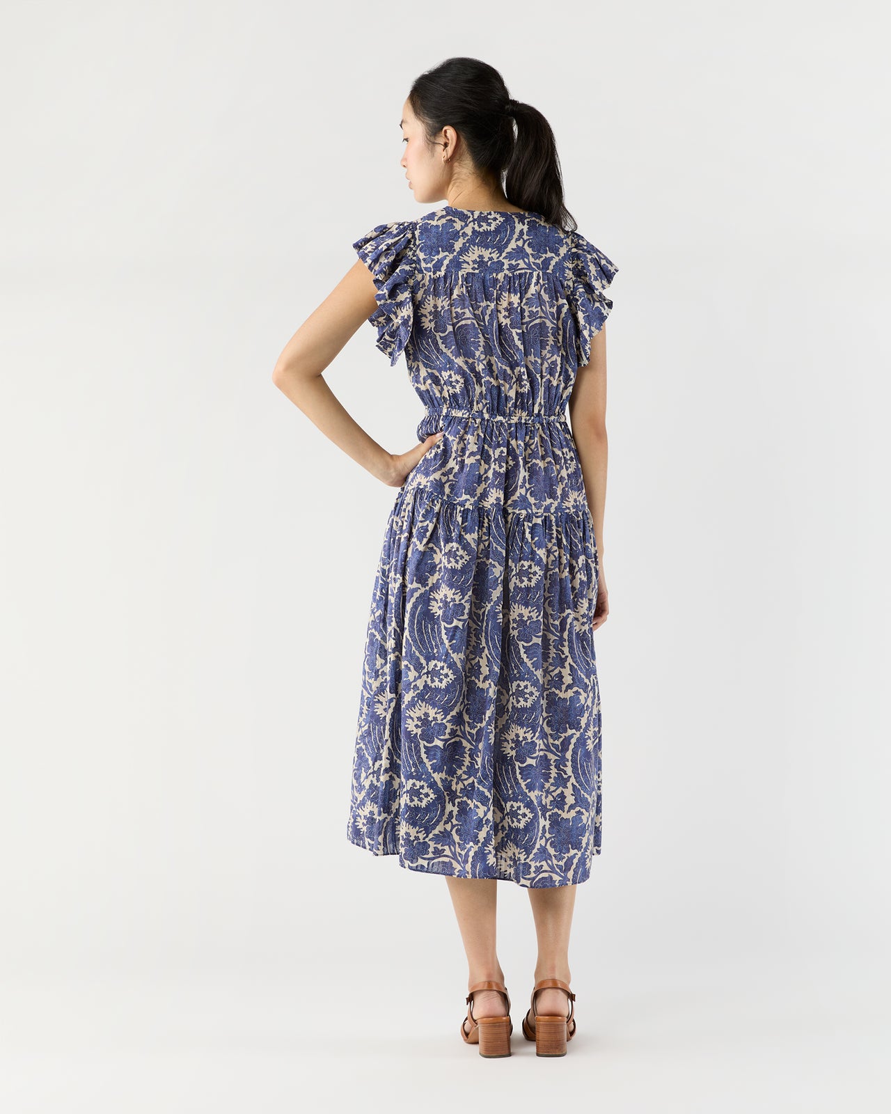Kairi Flutter Sleeve Midi Dress in Ocean