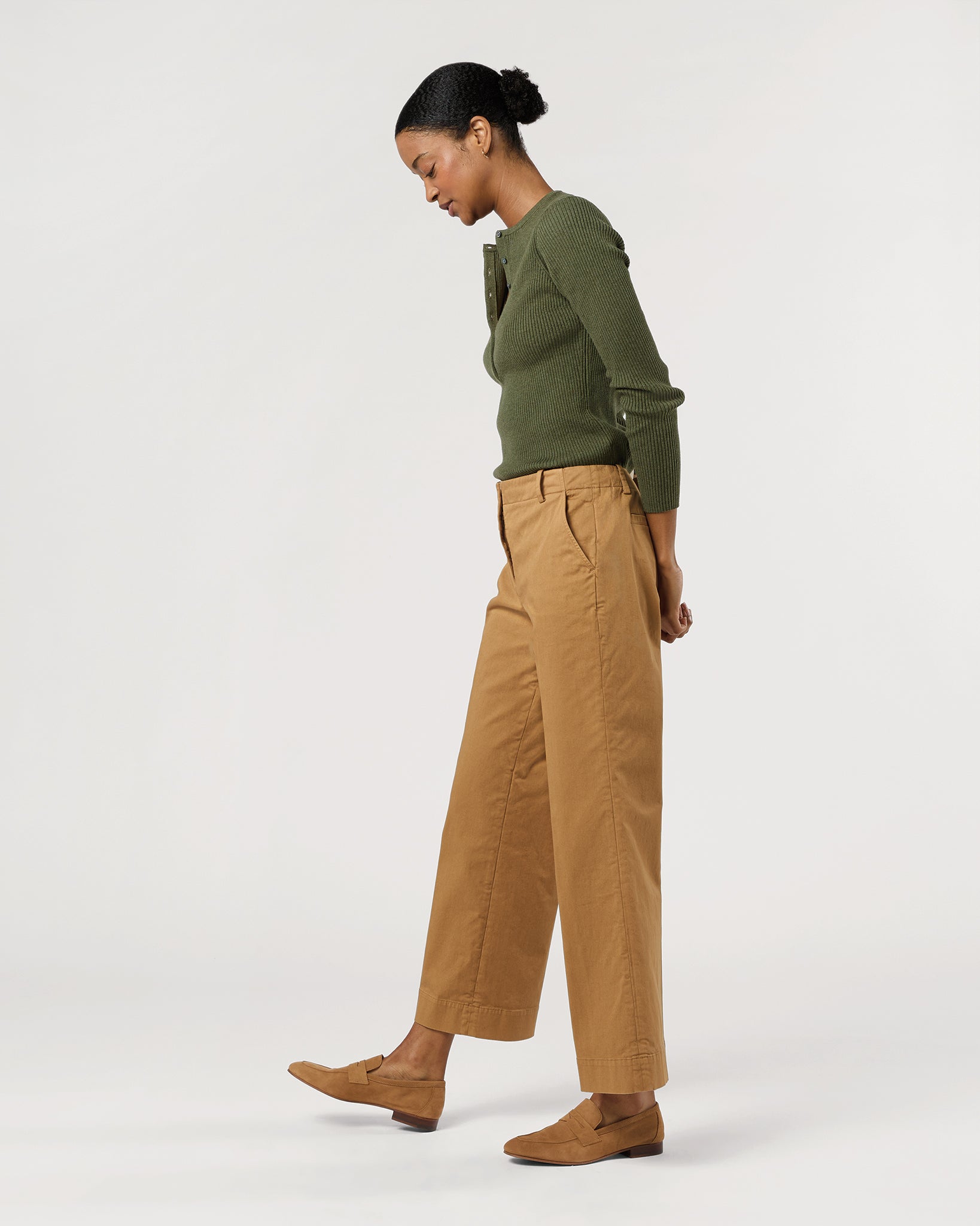 Frankie Cropped Pant in British Khaki Stretch Twill