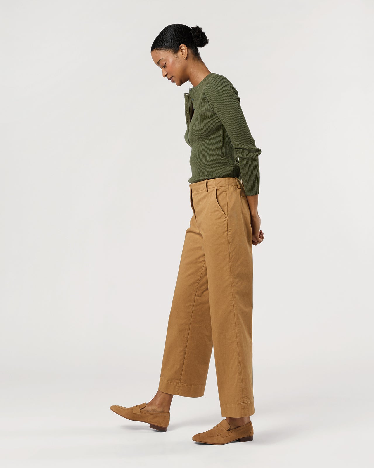 Frankie Cropped Pant in British Khaki Stretch Twill
