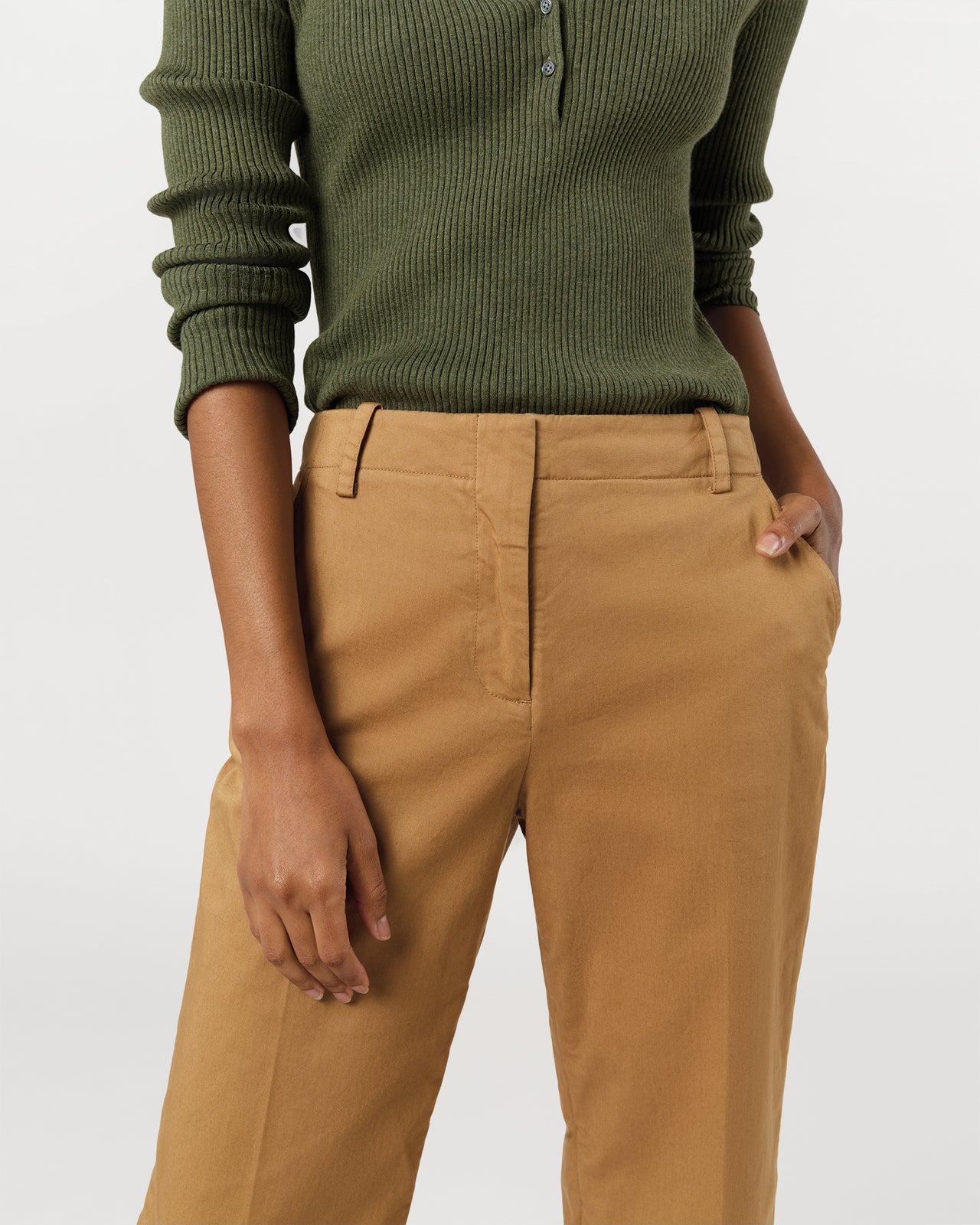 Frankie Cropped Pant in British Khaki Stretch Twill