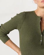 Load image into Gallery viewer, Long-Sleeved Nia Ribbed Henley in Covert Green Cotton/Silk

