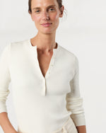 Load image into Gallery viewer, Long-Sleeved Nia Ribbed Henley in Ivory Cotton/Silk
