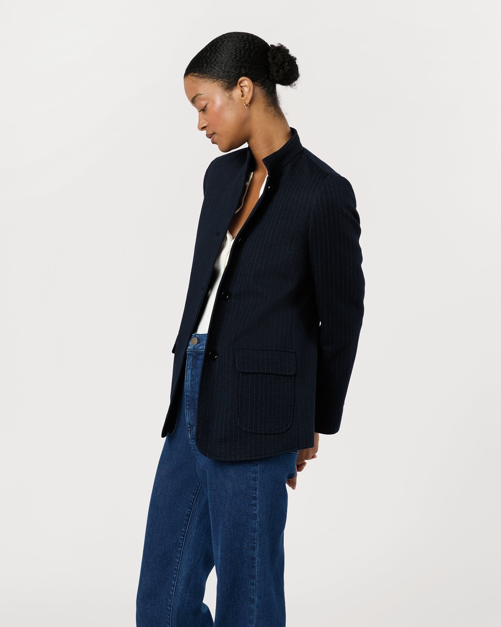 Marguerite Blazer in Navy Pinstripe Knit