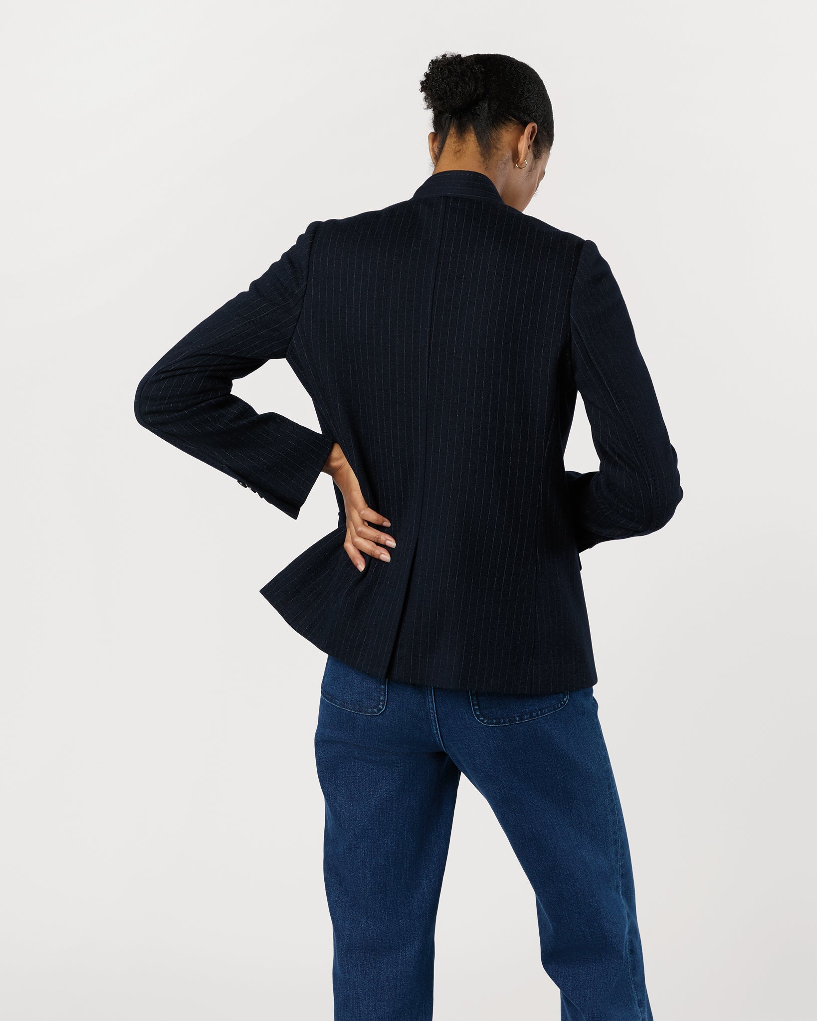 Marguerite Blazer in Navy Pinstripe Knit