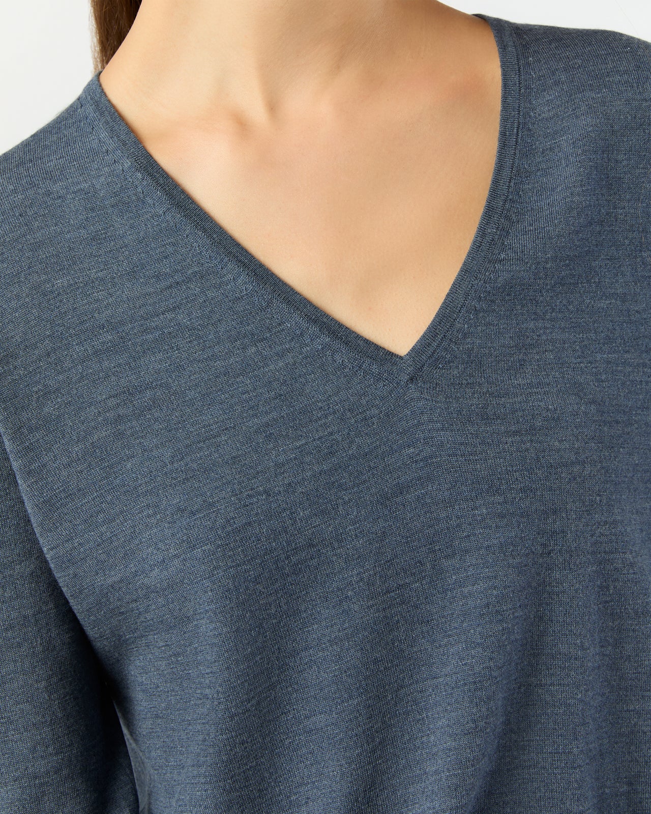Kate V-Neck Sweater in Airforce Blue Escorial Wool
