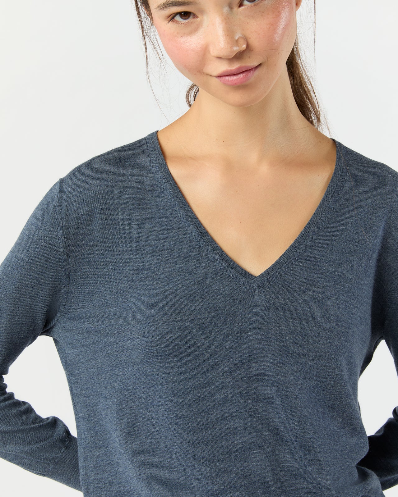 Kate V-Neck Sweater in Airforce Blue Escorial Wool