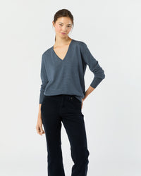 Kate V-Neck Sweater in Airforce Blue Escorial Wool