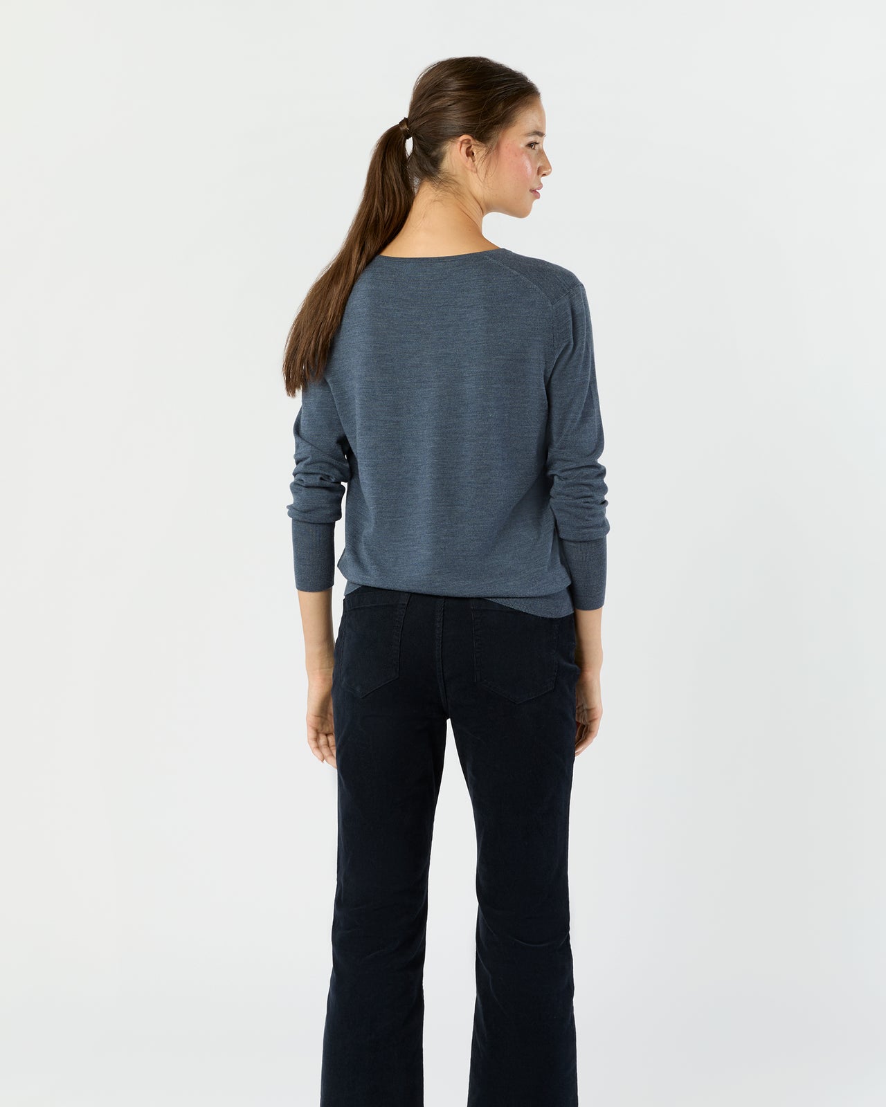 Kate V-Neck Sweater in Airforce Blue Escorial Wool