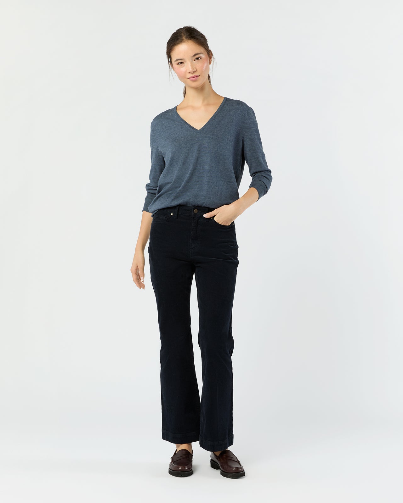Kendall Flare 5-Pocket Jean in Navy Stretch Cord