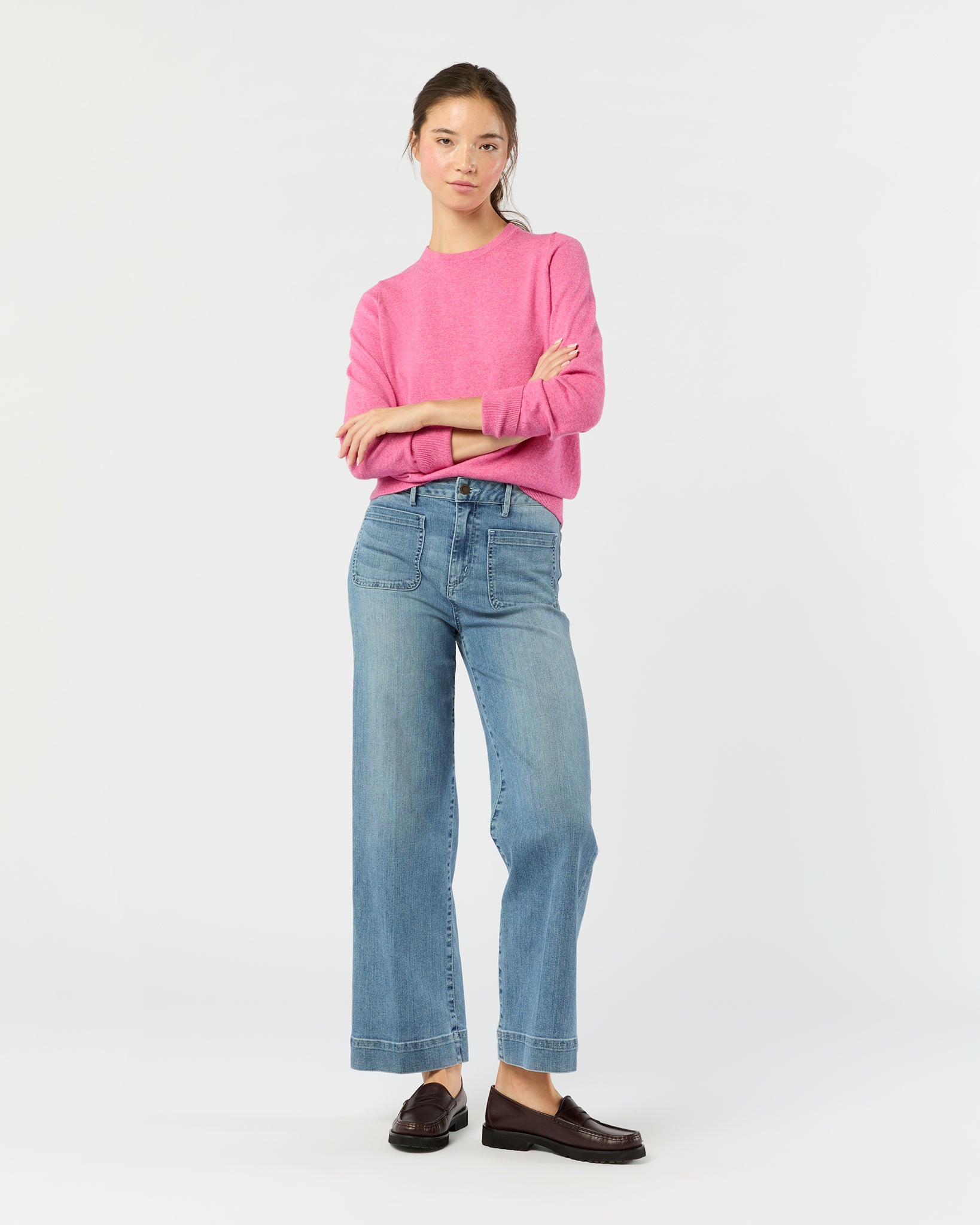 Kit Crewneck Sweater in Heather Raspberry Cashmere