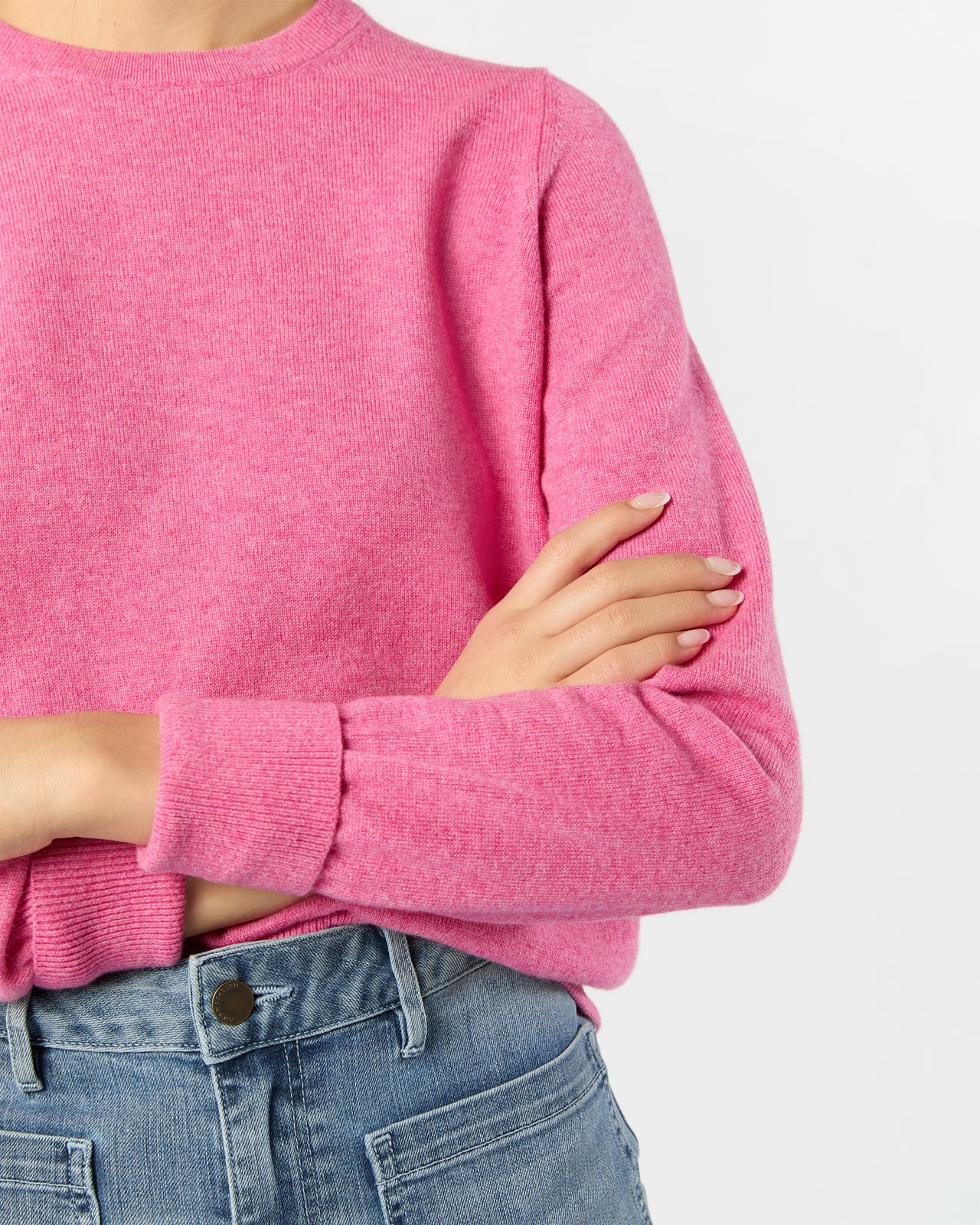 Kit Crewneck Sweater in Heather Raspberry Cashmere